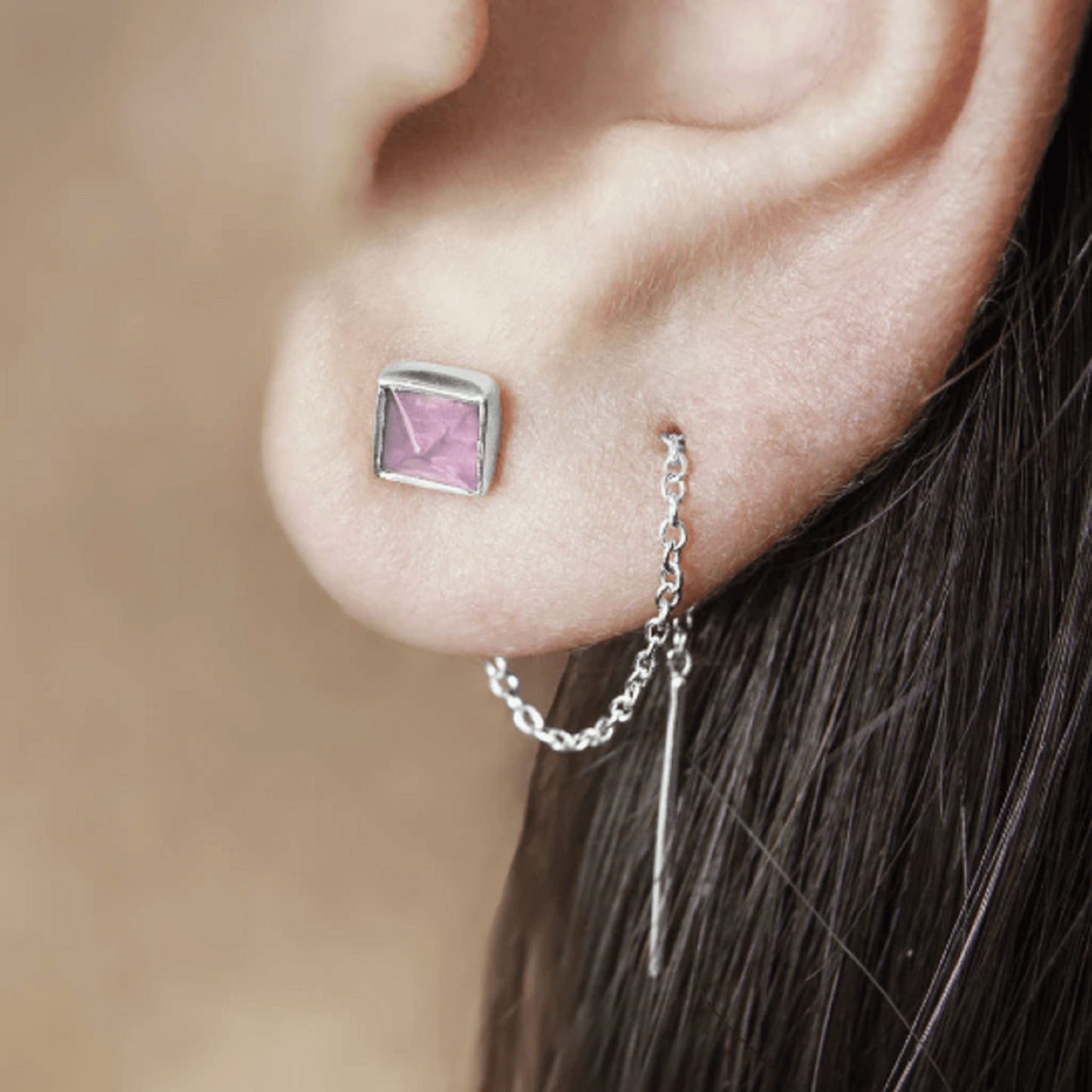Amethyst Sterling Silver Chain Threader Earrings