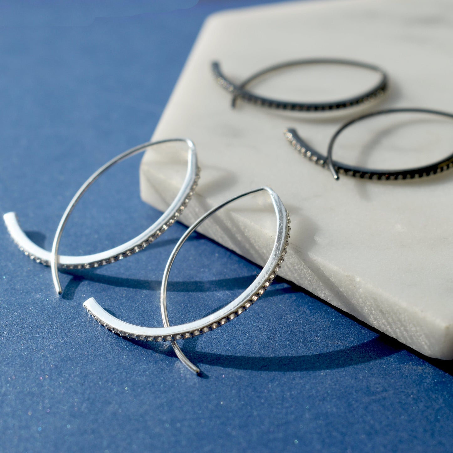 Wishbone White Topaz Sterling Silver and Oxidized  Drop Earrings