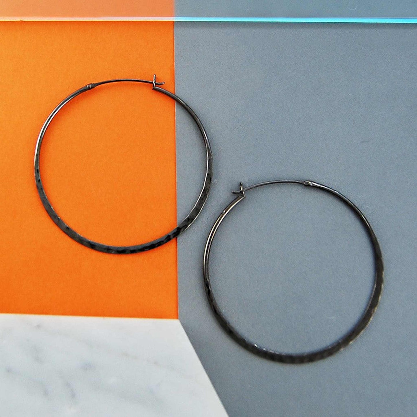 Oxidised Silver Large Hoop Earrings - Otis Jaxon Silver Jewellery