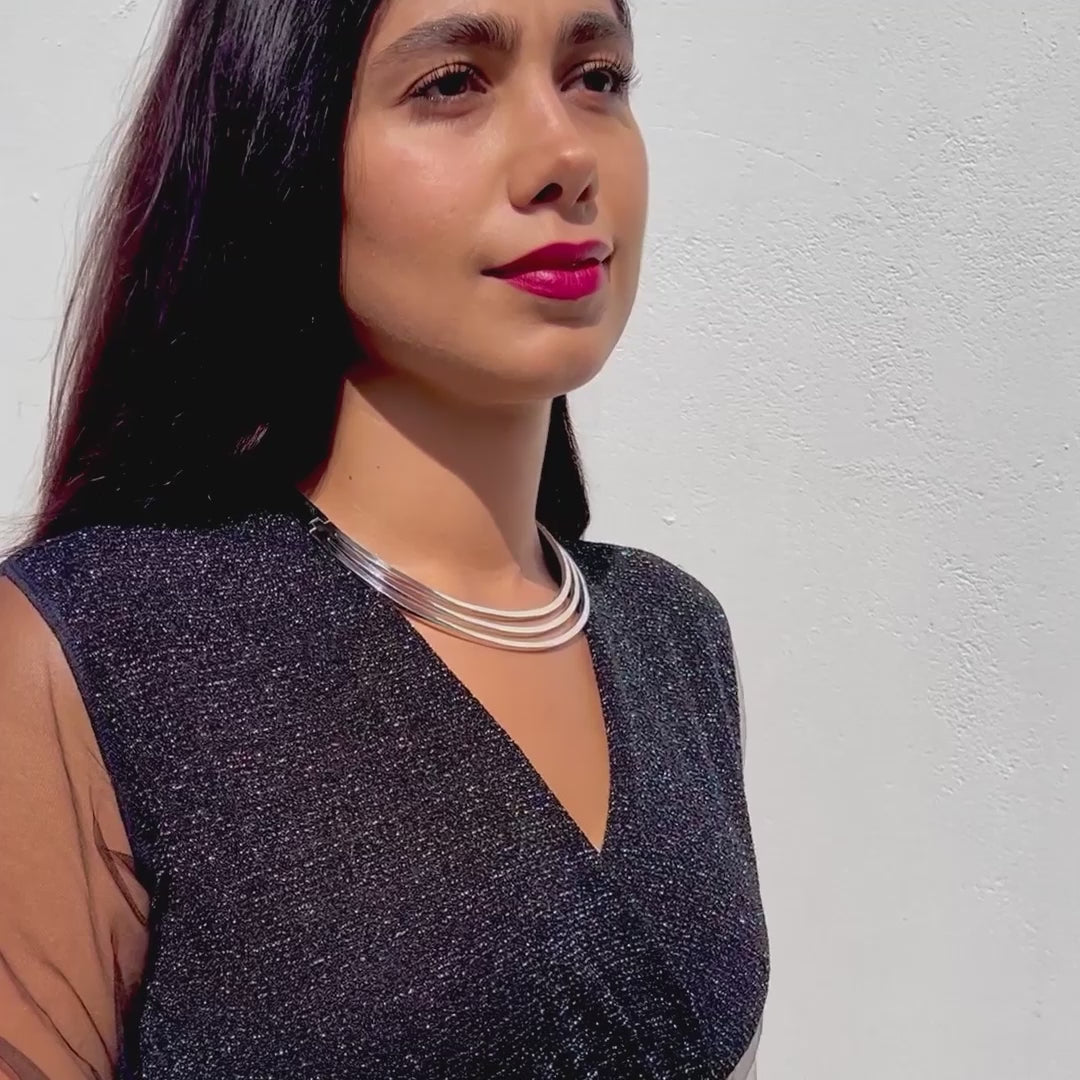 Three Bar Solid Sterling Silver Choker Necklace