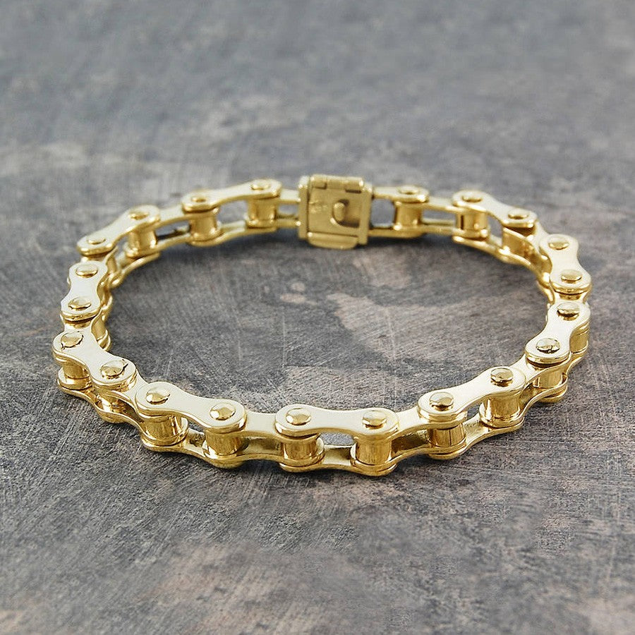 Mens Bike Chain Gold Bracelet - Otis Jaxon Silver Jewellery