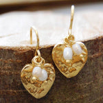 Organic Pearl and Gold Heart Drop Earrings - Otis Jaxon Silver Jewellery
