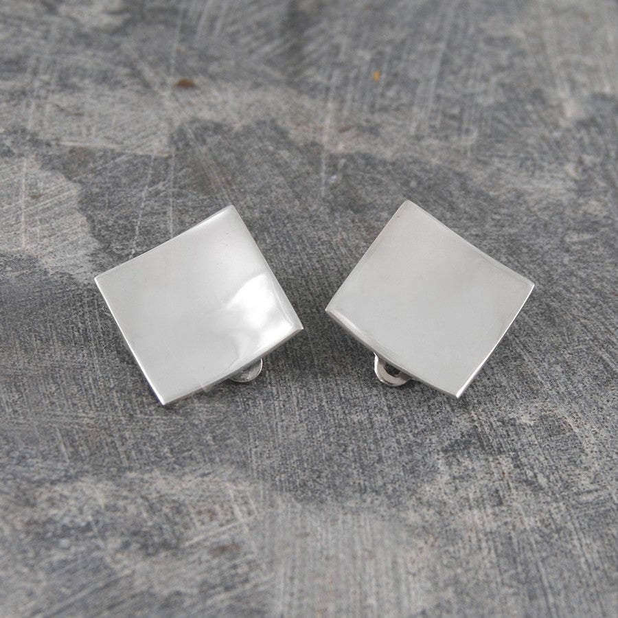 Concave Square Silver Clip On Earrings - Otis Jaxon Silver Jewellery