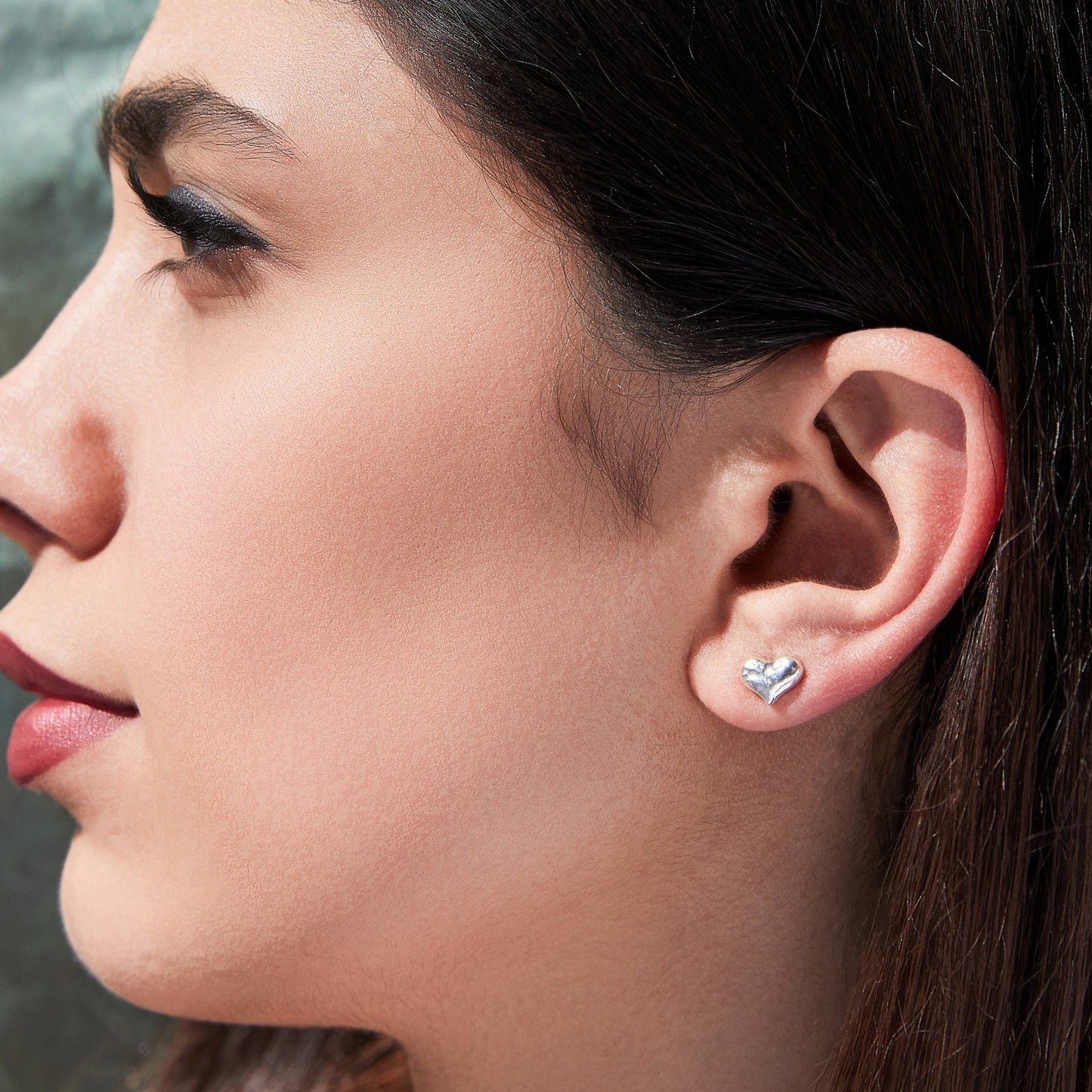 Textured Gold Plated Sterling Silver Heart Stud Earrings - Otis Jaxon Silver Jewellery