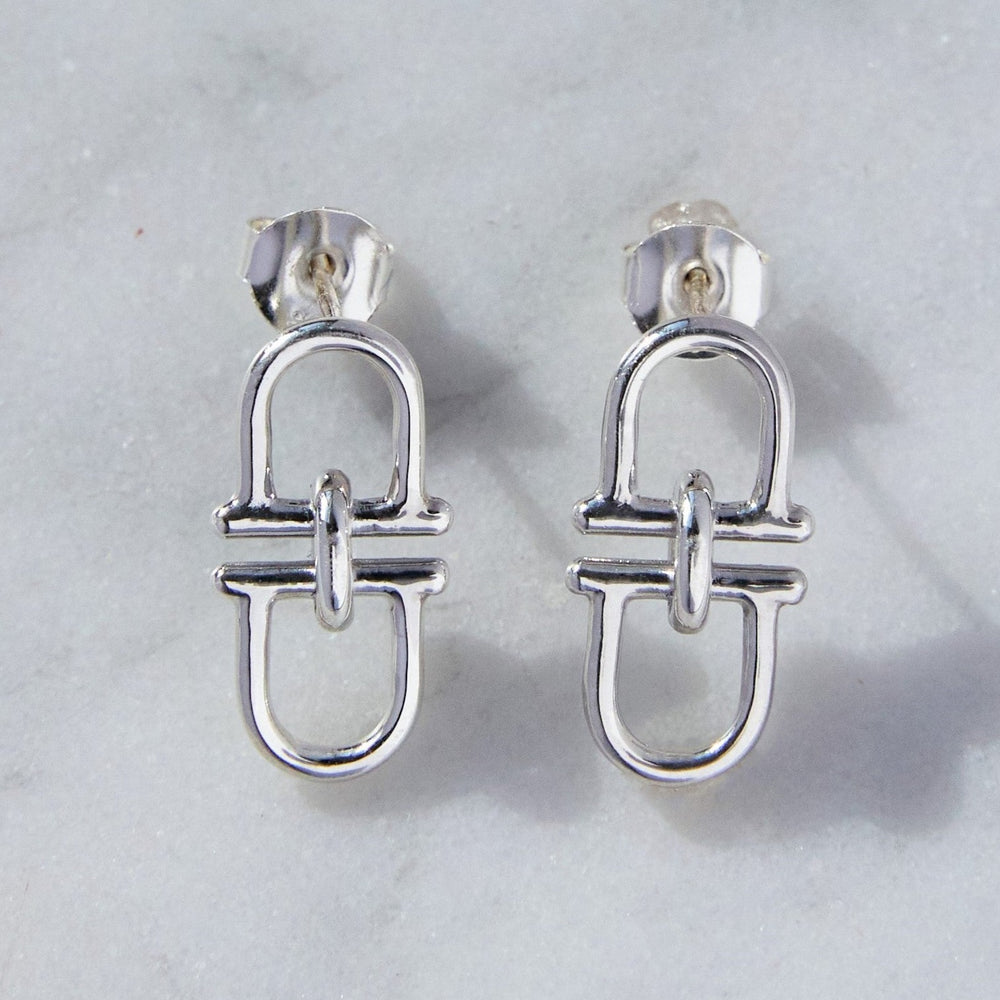 
            
                Load image into Gallery viewer, Equine Charm Monogrammed Silver Stud earrings
            
        