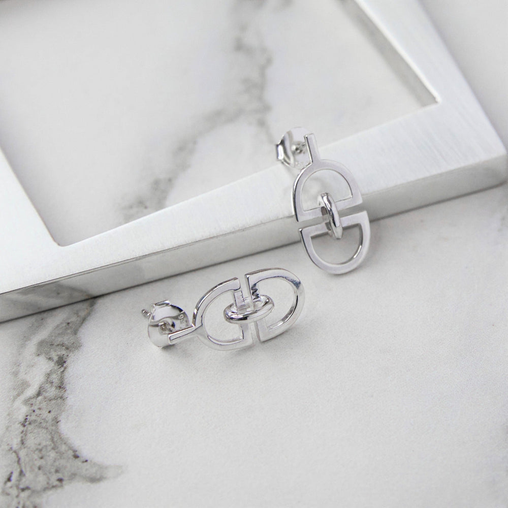 
            
                Load image into Gallery viewer, Interlinked Charm Silver Stud Earrings
            
        