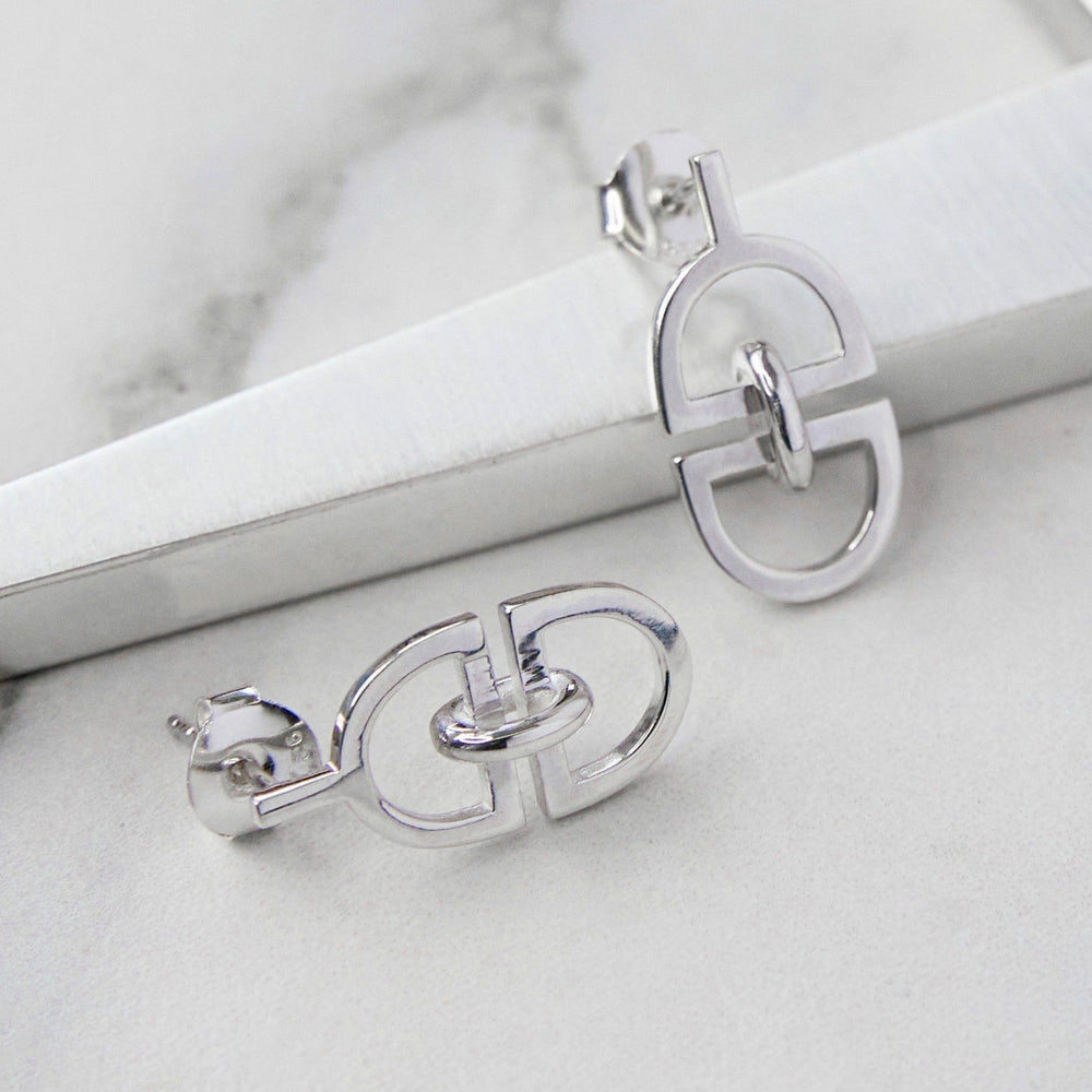 
            
                Load image into Gallery viewer, Monogrammed Charm Silver Stud Earrings
            
        