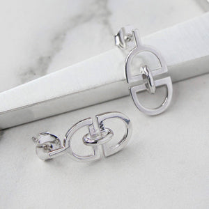 Monogrammed Charm Silver Stud Earrings