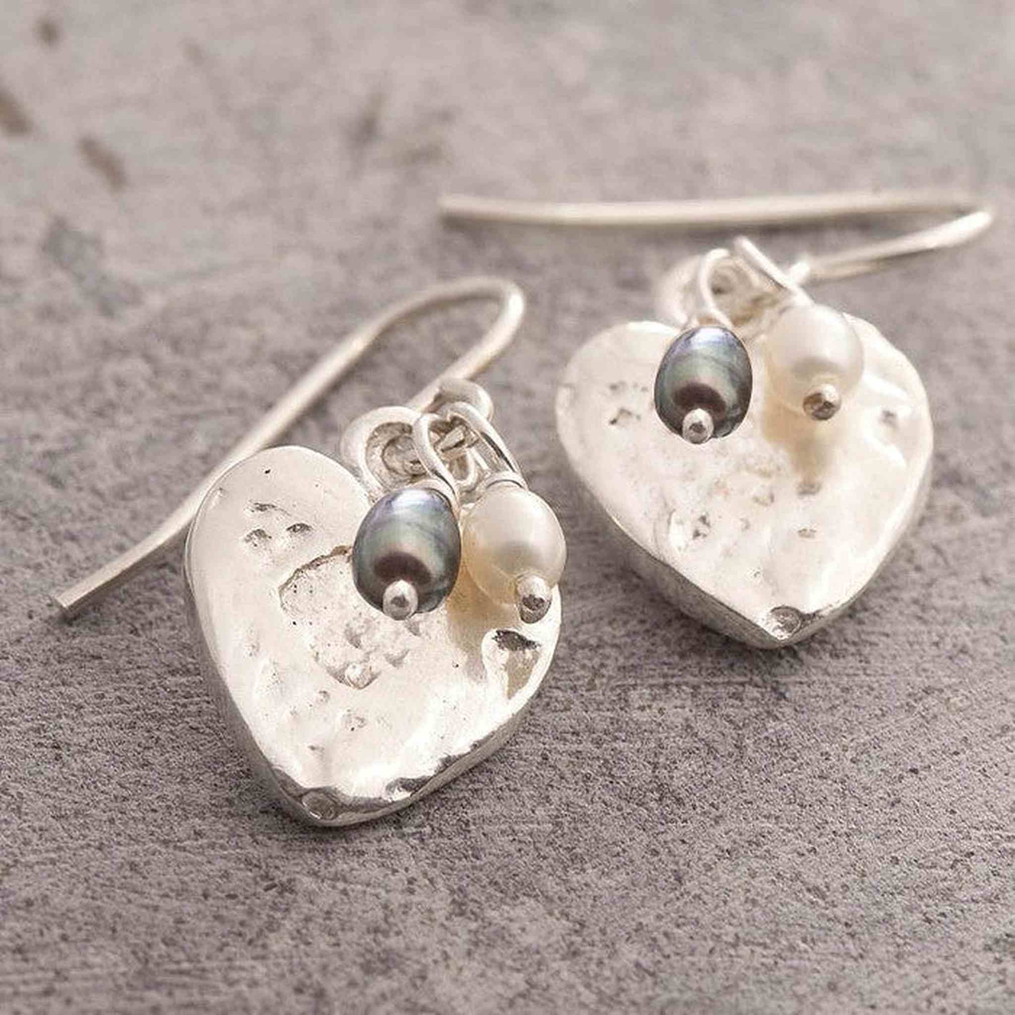 Sterling Silver Heart Drop Earrings with Pearl Cluster – Otis