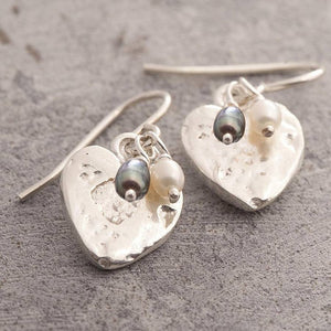 
            
                Load image into Gallery viewer, Organic Heart Pearl Drop Earrings with Black and White Pearls - Otis Jaxon Silver Jewellery
            
        