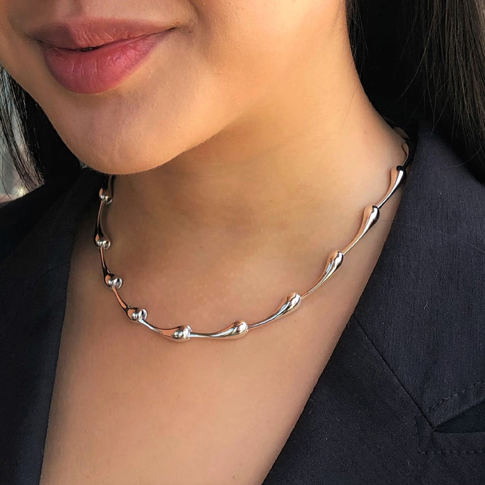 Statement hammered recycled sterling heavy silver choker chain necklace |  BlackSilverJewellery
