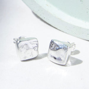 Organic Square Silver Stud Earrings - Otis Jaxon Silver Jewellery