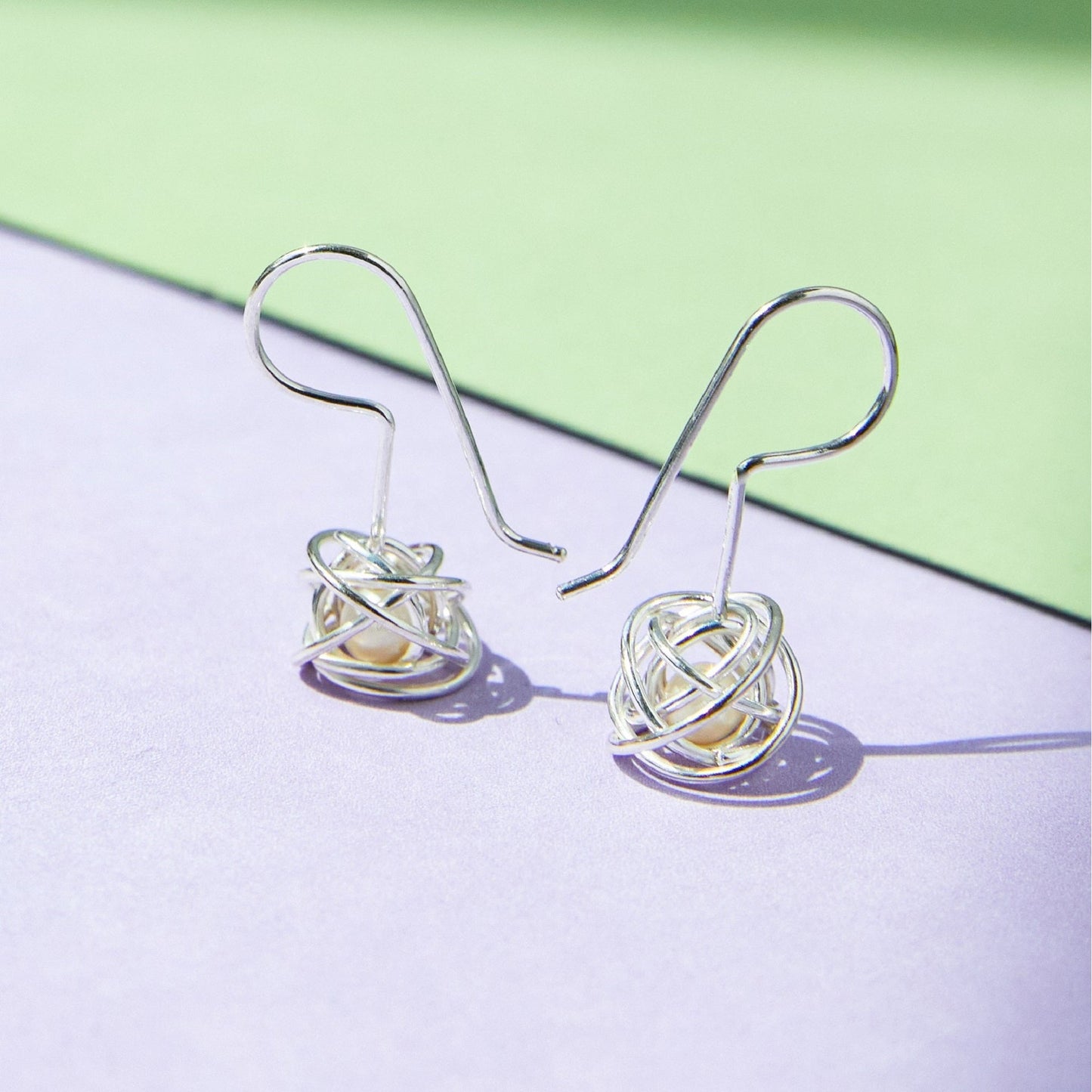 Caged Pearl Silver Drop Earrings in White - Otis Jaxon Silver Jewellery