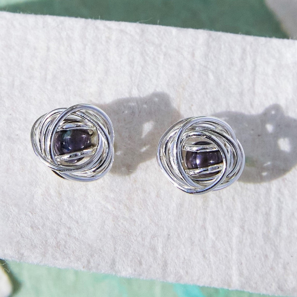 Sterling Silver Caged Black Pearl Stud Earrings - Otis Jaxon Silver Jewellery