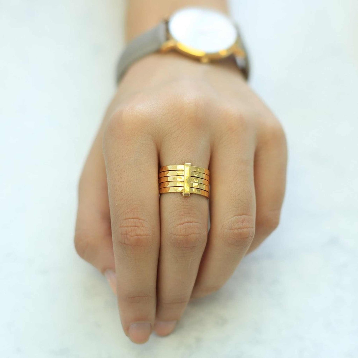 Hammered Gold Stacking Ring - Otis Jaxon Silver Jewellery