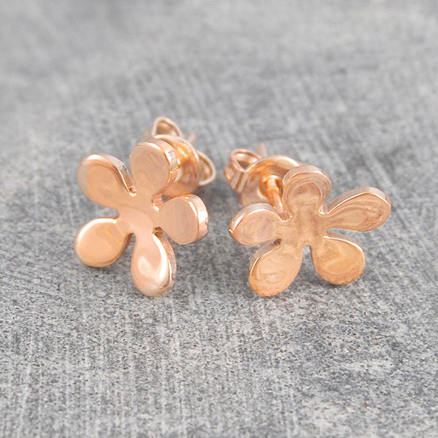 Blossom Rose Gold Floral Stud Earrings - Otis Jaxon Silver Jewellery