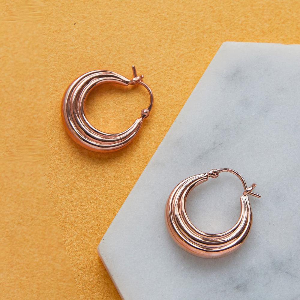 High Polish Ridged Hoop Small Gold Sterling Silver Earring
