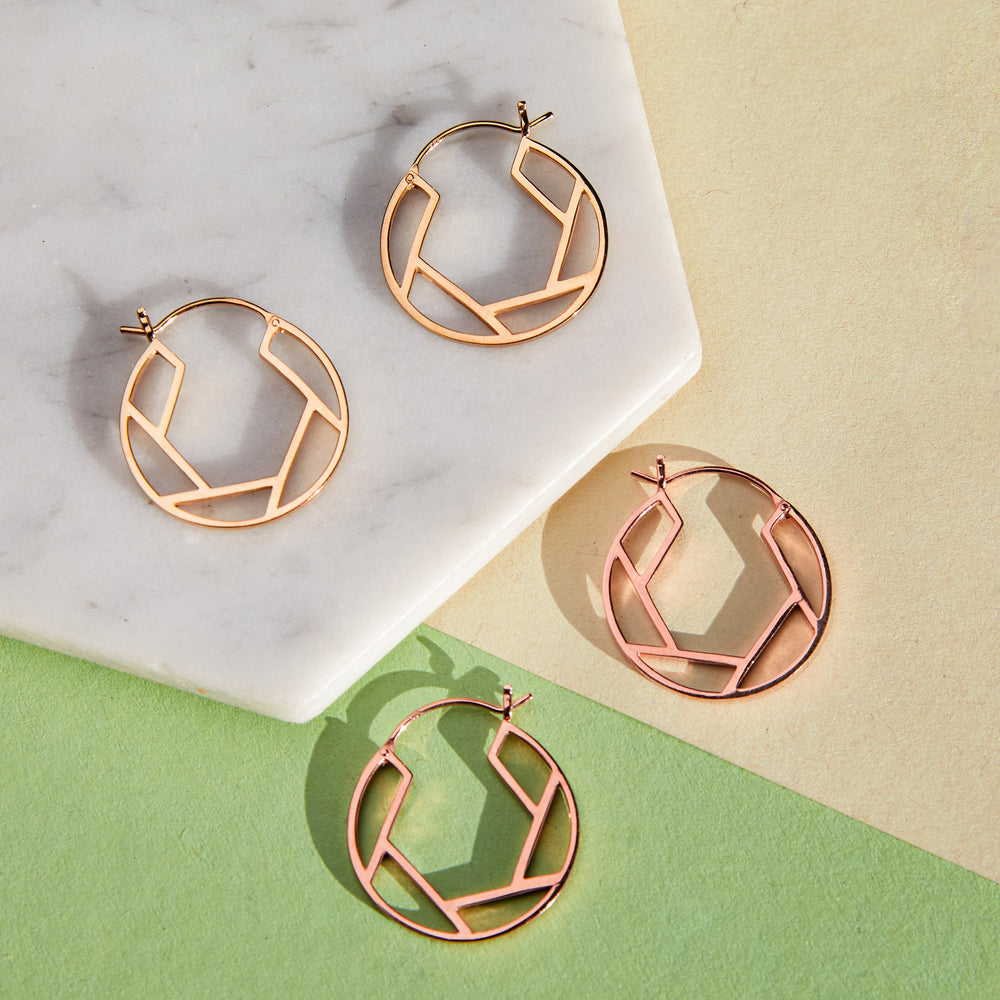 Rose Gold/Gold Geometric Round Hoop Earrings