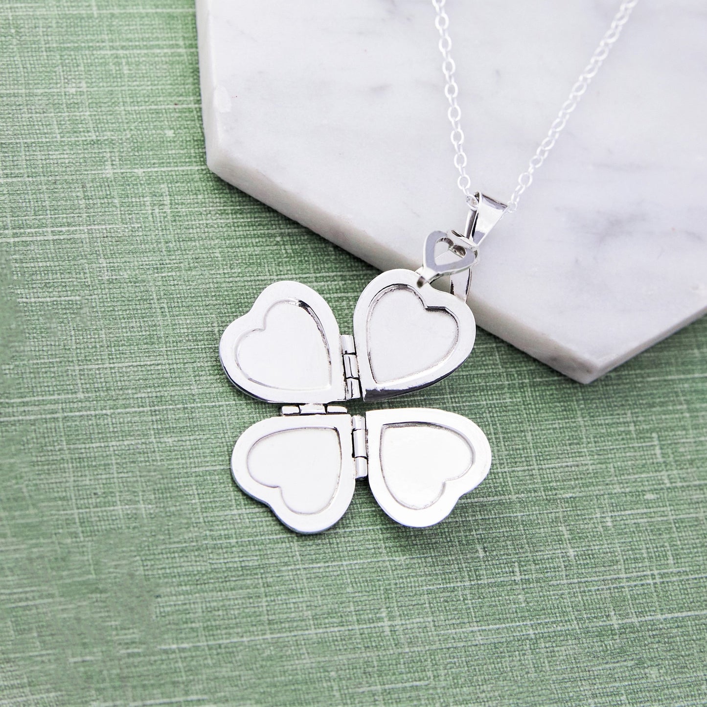 Clover Silver Heart Locket Necklace - Otis Jaxon Silver Jewellery