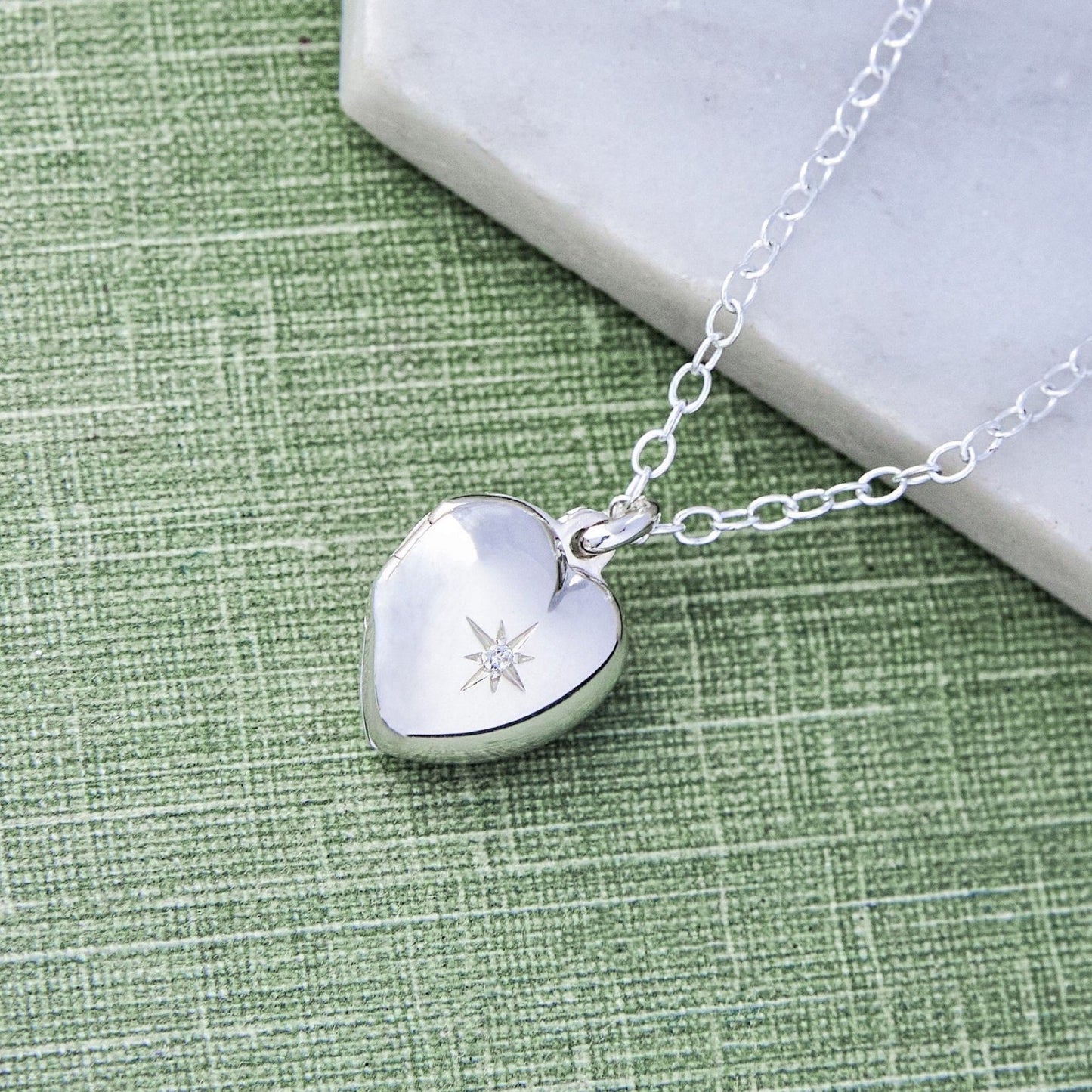 Silver Heart Locket with White Topaz - Otis Jaxon Silver Jewellery