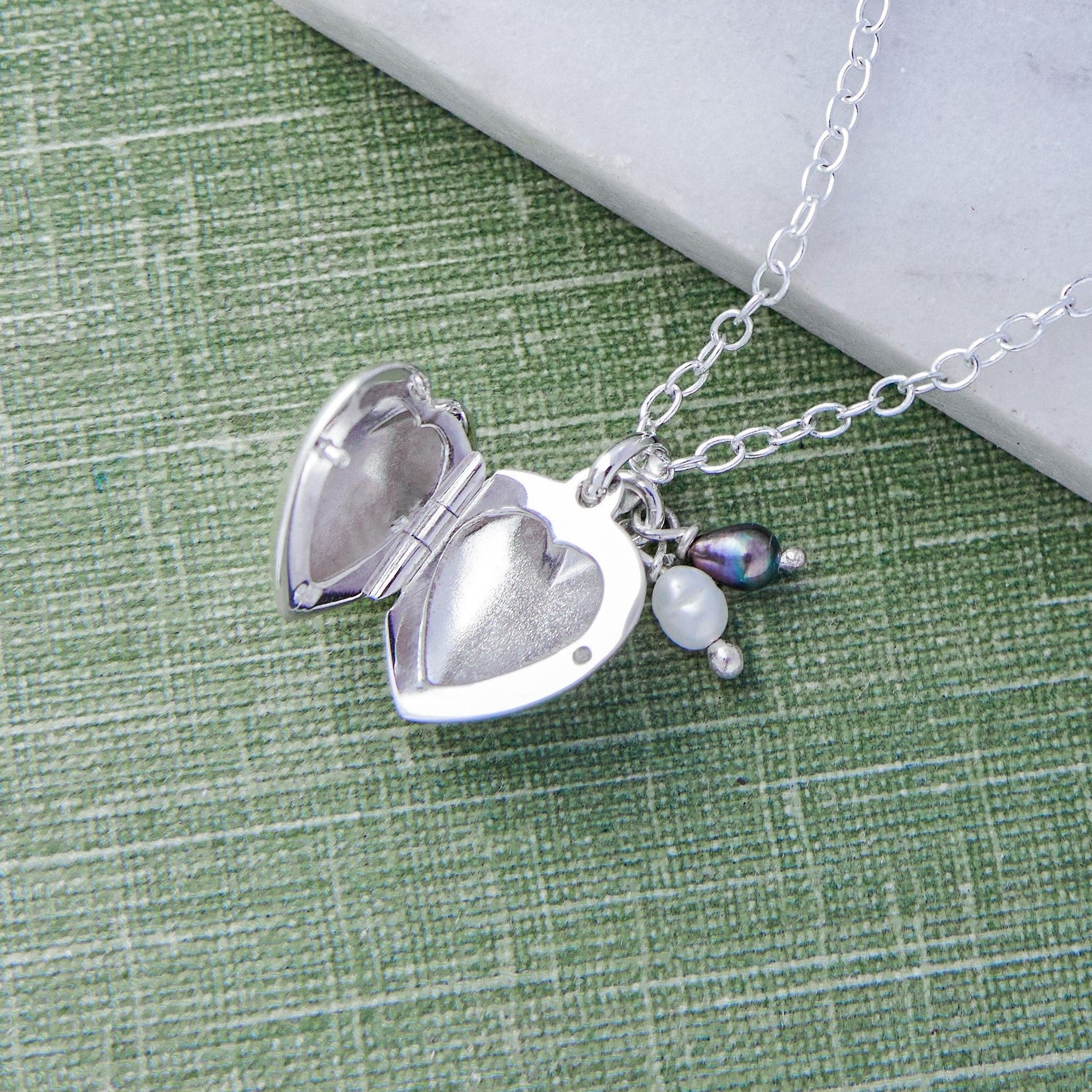Sterling Silver Opening Heart Locket Necklace with Pearl Cluster