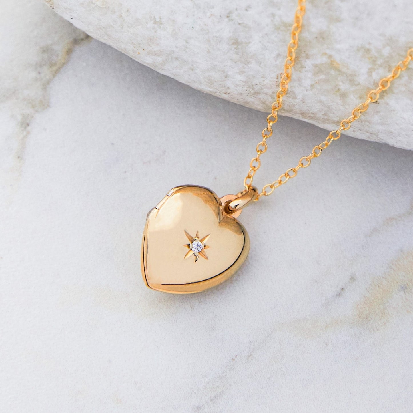 White Topaz and Gold Heart Locket - Otis Jaxon Silver Jewellery