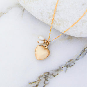 
            
                Load image into Gallery viewer, Gold Heart Locket Necklace with Pearls - Otis Jaxon Silver Jewellery
            
        