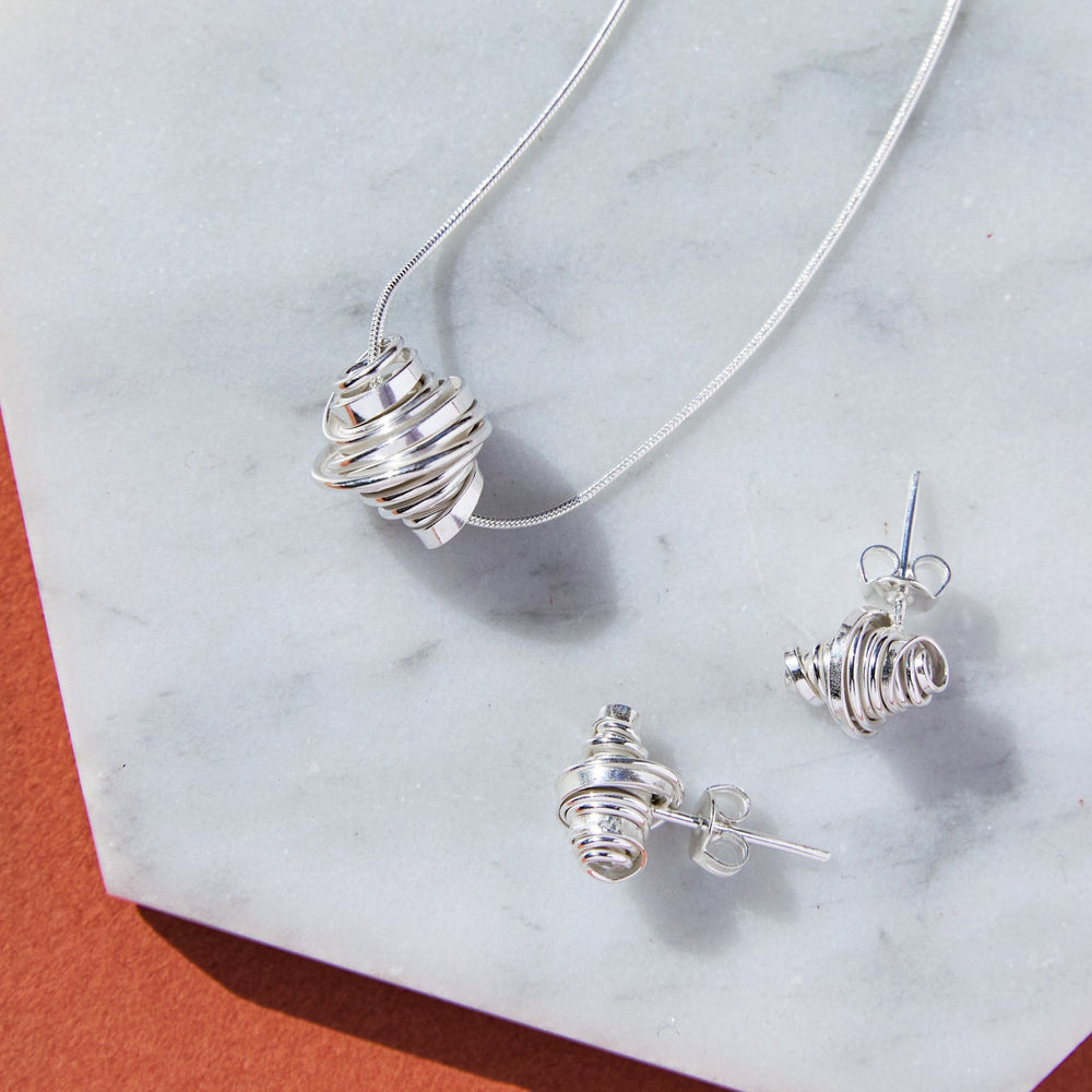 
            
                Load image into Gallery viewer, Coiled Silver Stud Earrings and Necklace - Otis Jaxon Silver Jewellery
            
        
