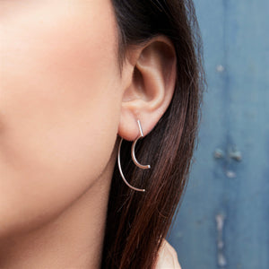 Modern Silver Minimalist Curved Drop Earring