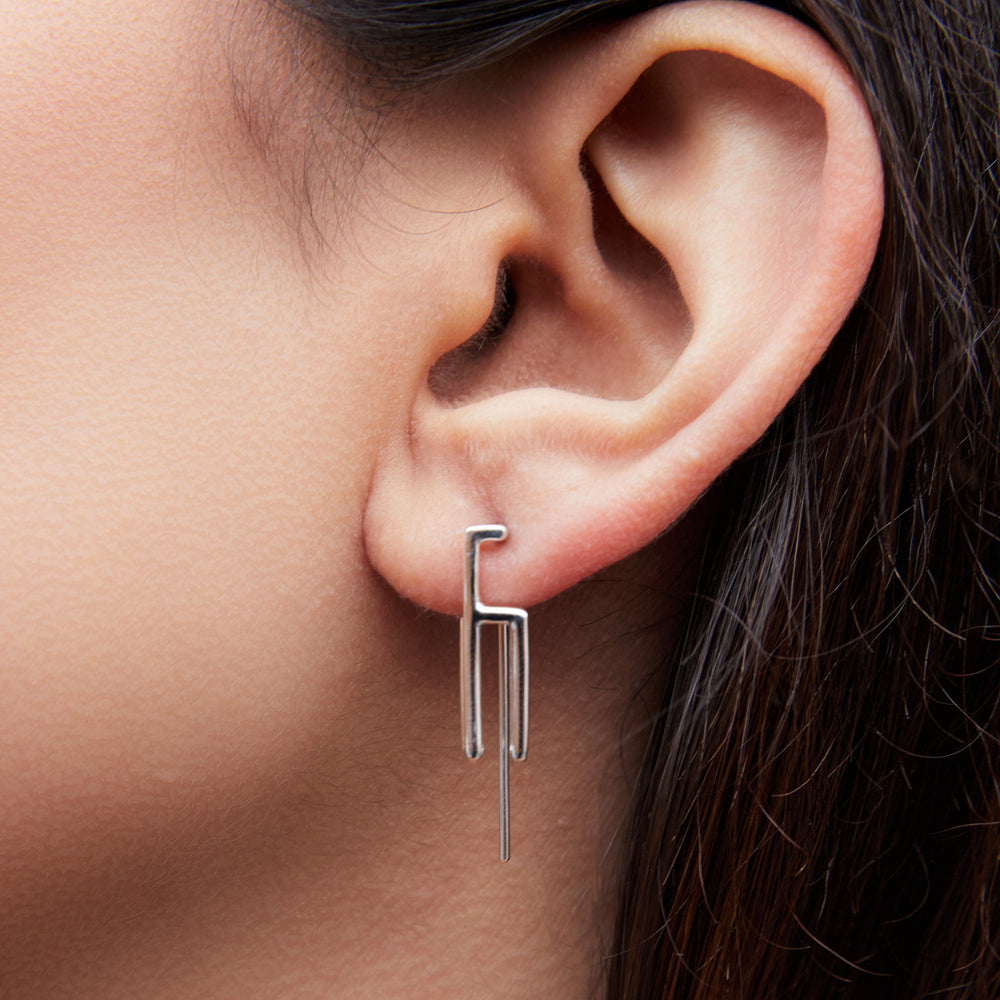 
            
                Load image into Gallery viewer, Sterling Silver Angular Minimalist Drop Earring
            
        