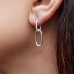 Double Hoop Rope Edged Sterling Silver Oval Drop Earrings