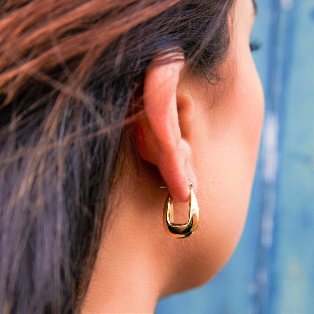 Polished Huggie Hoop Gold Plated Silver Drop Earrings