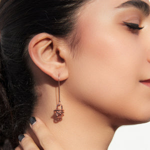 Angular Knot Rose Gold Long Drop Earrings