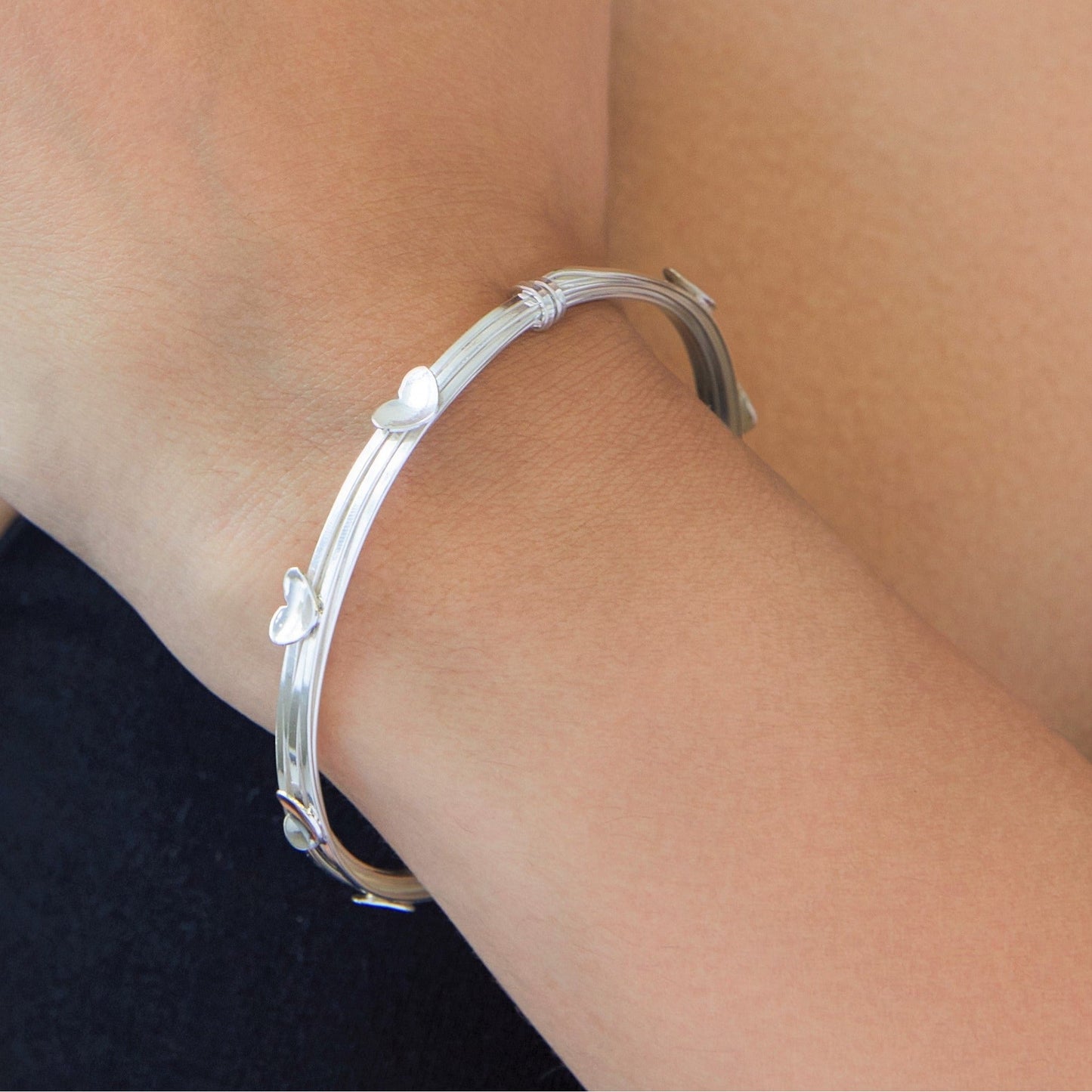 Wire Silver Heart Bangle - Otis Jaxon Silver Jewellery