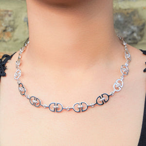 Interlinked 'D' Charm Chunky Silver Necklace