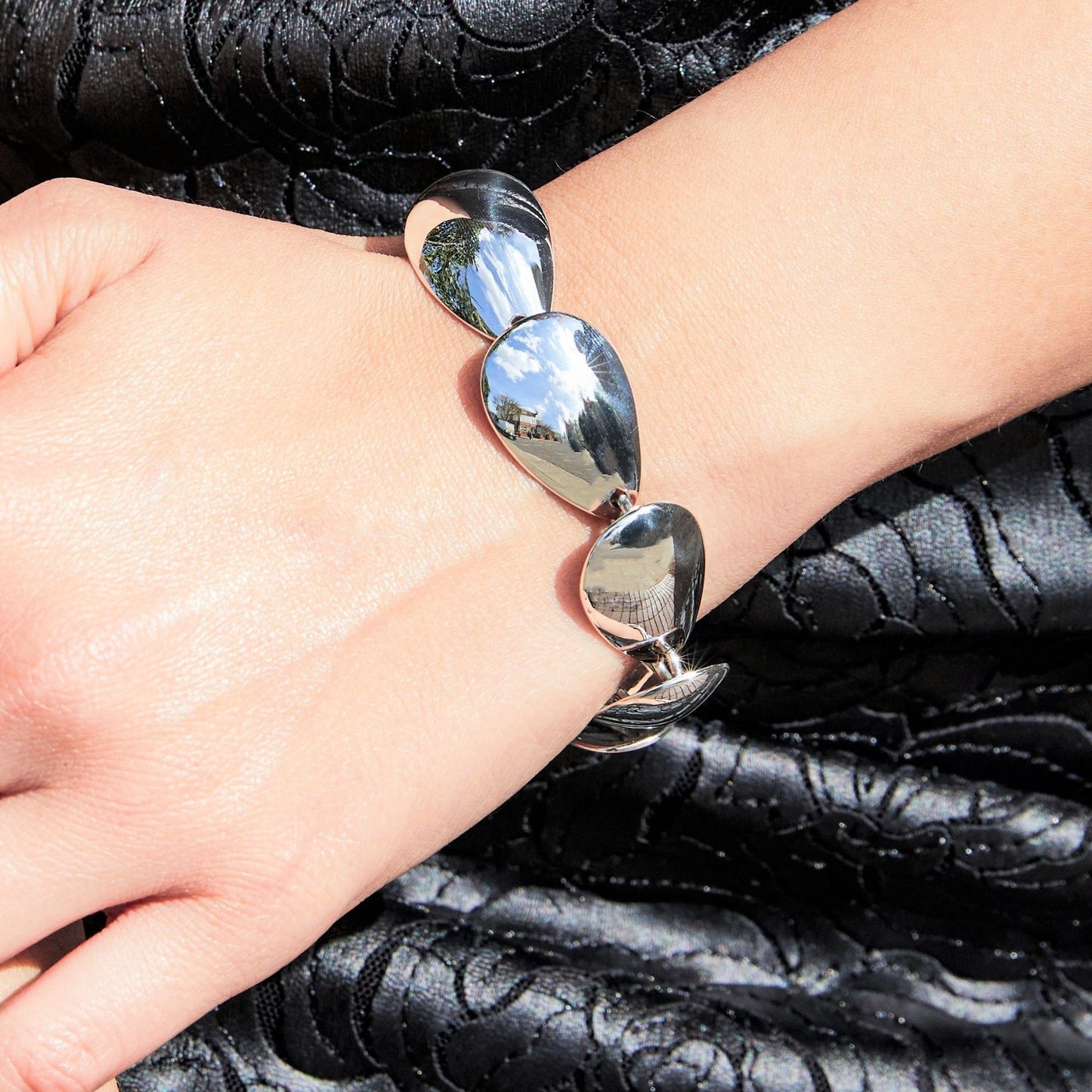 Sterling Silver Chunky Teardrop Statement Bracelet