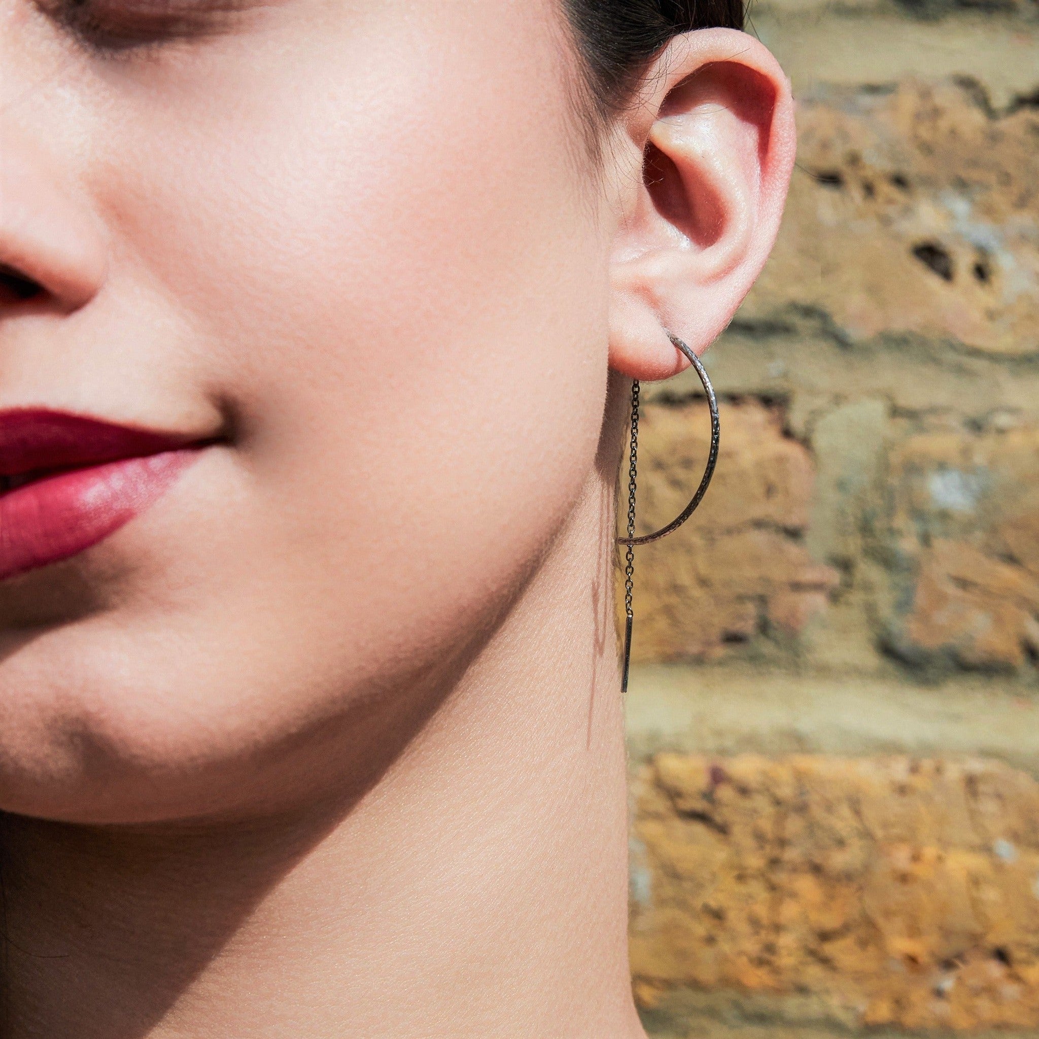 Textured Rose Gold Half Hoop Threader Earrings – Otis Jaxon Silver