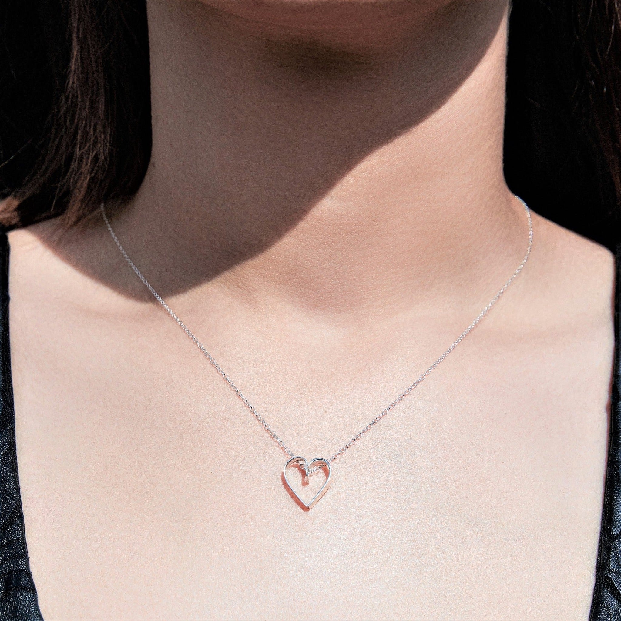 Sterling Silver Heart Outline Pendant Necklace – Otis Jaxon Silver