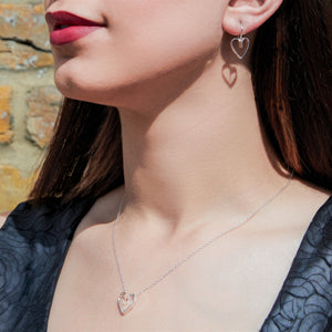 Lace Heart Silver Earrings and Necklace Set- Otis Jaxon Silver Jewellery