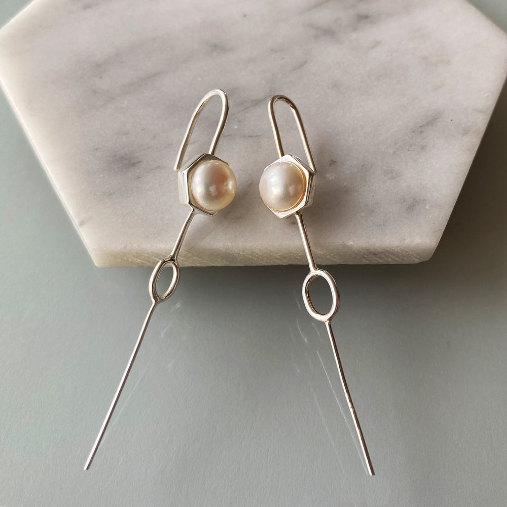 
            
                Load image into Gallery viewer, Rose Gold Pearl Ear Climber Cuff Earrings - Otis Jaxon Silver Jewellery
            
        