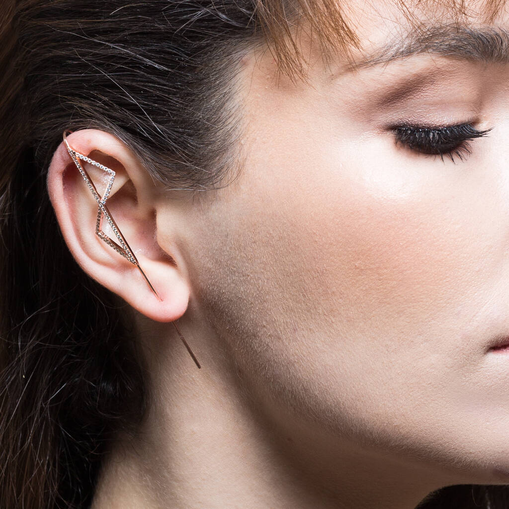 Rose Gold Triangle Zirconia Ear Cuffs - Otis Jaxon Silver Jewellery