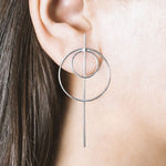 Double Circle Geometric Sterling Silver Ear Pin Stud Earrings