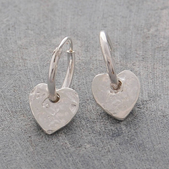 
            
                Load image into Gallery viewer, Organic Silver Heart Hoop Earrings - Otis Jaxon Silver Jewellery
            
        