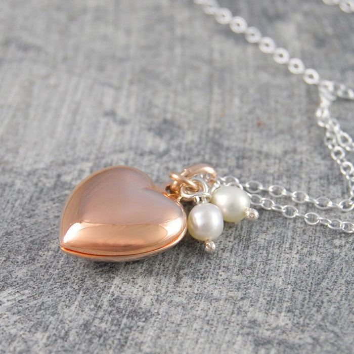 
            
                Load image into Gallery viewer, Rose Gold Heart Locket with Pearls - Otis Jaxon Silver Jewellery
            
        