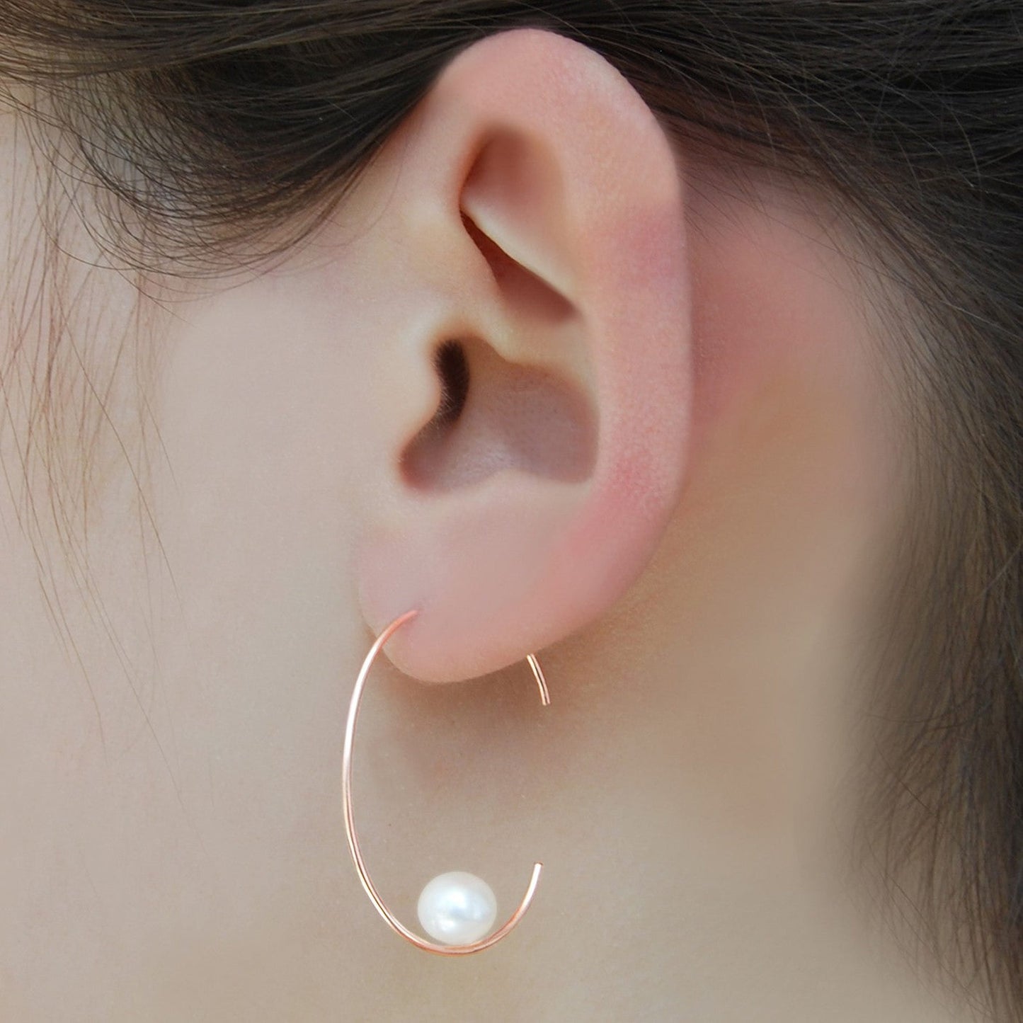 Rose Gold Oval Pearl Hoop Earrings - Otis Jaxon Silver Jewellery