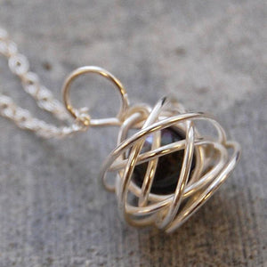 Caged Pearl Silver Drop Necklace in Black - Otis Jaxon Silver Jewellery