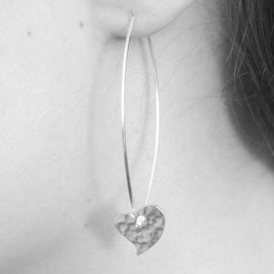 Ellipse Hammered Heart Silver Drop Earrings - Otis Jaxon Silver Jewellery