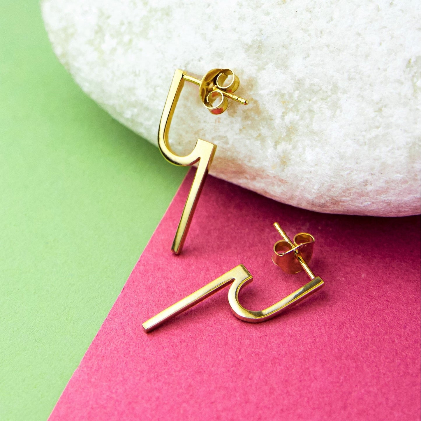 Modern Gold Plated Silver Stud Drop Earrings