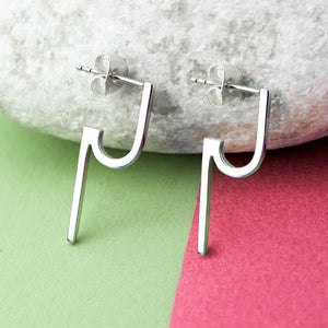 
            
                Load image into Gallery viewer, Modern Sterling Silver Stud Drop Earrings
            
        