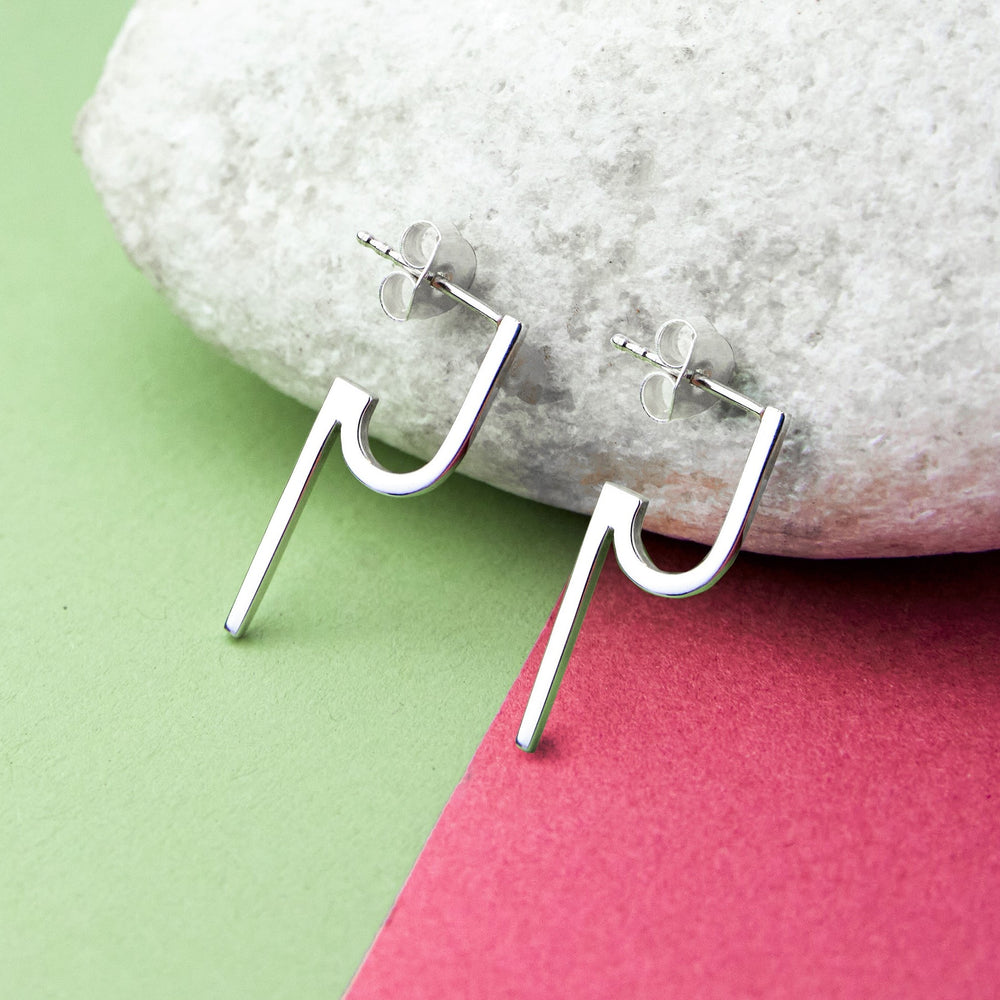 
            
                Load image into Gallery viewer, Modern Sterling Silver Stud Drop Earrings
            
        